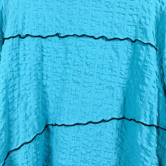 Ali Miles Plus 1X Turquoise Contrast Stitch Tunic Top 3/4 Sleeve Wrinkle Free - Picture 3 of 9